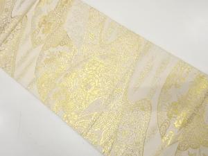 アンティーク　地紙に草花・尾長鳥・古典柄織り出し全通袋帯（材料）